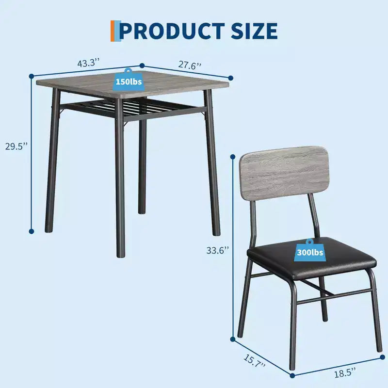 Ensemble de salle à manger compact COZONY avec chaises rembourrées, petite table de cuisine carrée et pieds en métal pour salle à manger