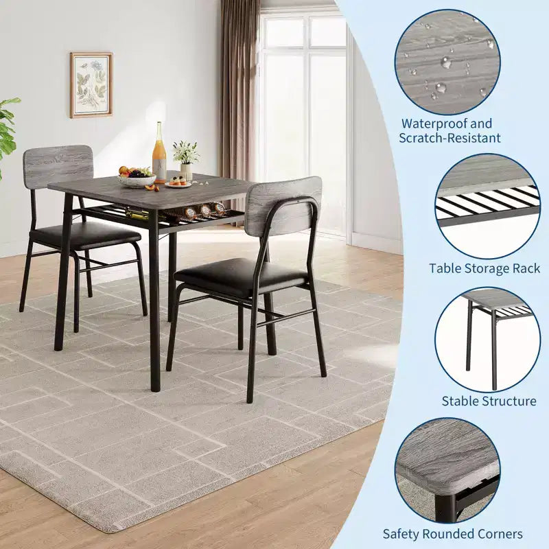 Ensemble de salle à manger compact COZONY avec chaises rembourrées, petite table de cuisine carrée et pieds en métal pour salle à manger