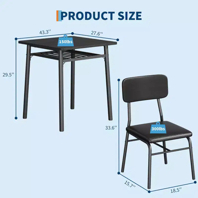 Ensemble de salle à manger compact COZONY avec chaises rembourrées, petite table de cuisine carrée et pieds en métal pour salle à manger