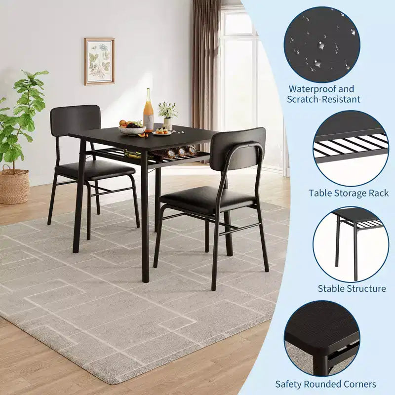 Ensemble de salle à manger compact COZONY avec chaises rembourrées, petite table de cuisine carrée et pieds en métal pour salle à manger