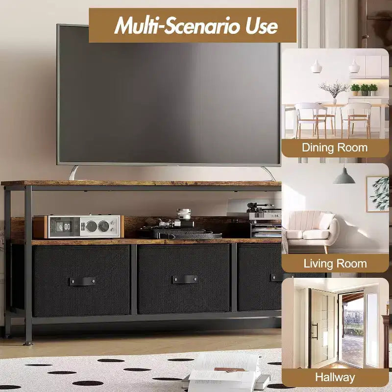 Meuble TV commode 127 cm Meuble de divertissement avec rangement Meuble TV pour chambre à coucher Petit meuble TV commode avec tiroirs et étagères, console TV et multimédia