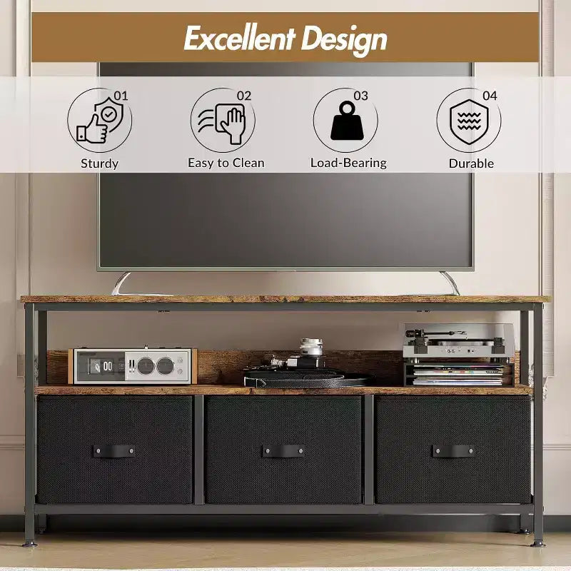 Meuble TV commode 127 cm Meuble de divertissement avec rangement Meuble TV pour chambre à coucher Petit meuble TV commode avec tiroirs et étagères, console TV et multimédia