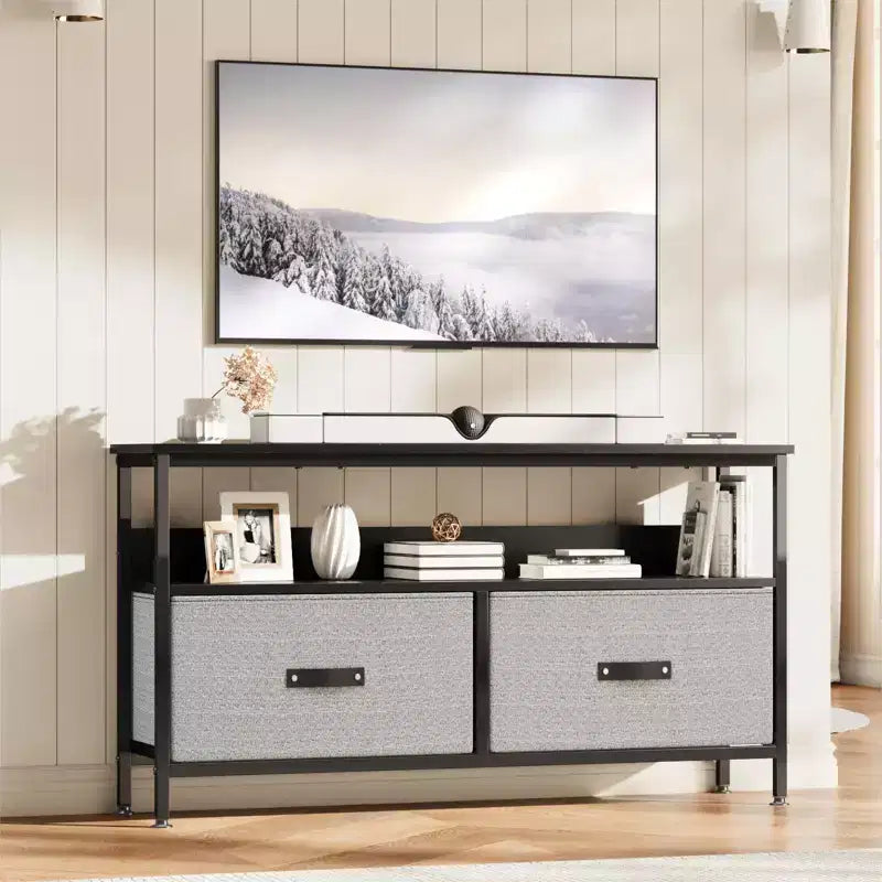 Meuble TV commode 127 cm Meuble de divertissement avec rangement Meuble TV pour chambre à coucher Petit meuble TV commode avec tiroirs et étagères, console TV et multimédia