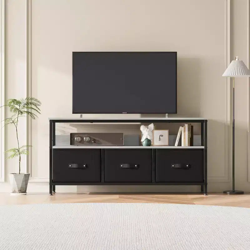 Meuble TV commode 127 cm Meuble de divertissement avec rangement Meuble TV pour chambre à coucher Petit meuble TV commode avec tiroirs et étagères, console TV et multimédia