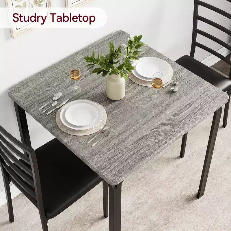 COZONY Ensemble table de salle à manger 3 pièces pour 2 avec chaises rembourrées, ensemble table et chaises de cuisine carrées pour petits espaces et coin petit-déjeuner