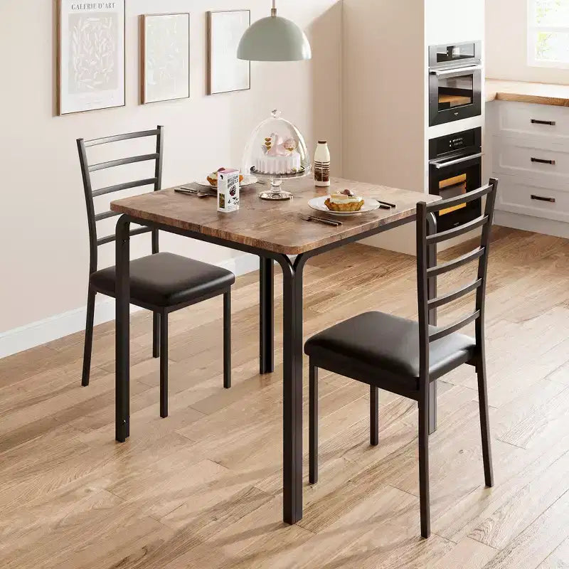 COZONY Ensemble table de salle à manger 3 pièces pour 2 avec chaises rembourrées, ensemble table et chaises de cuisine carrées pour petits espaces et coin petit-déjeuner