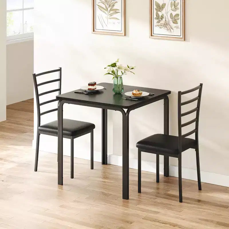 COZONY Ensemble table de salle à manger 3 pièces pour 2 avec chaises rembourrées, ensemble table et chaises de cuisine carrées pour petits espaces et coin petit-déjeuner