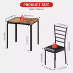 COZONY Ensemble table de salle à manger 3 pièces pour 2 avec chaises rembourrées, ensemble table et chaises de cuisine carrées pour petits espaces et coin petit-déjeuner