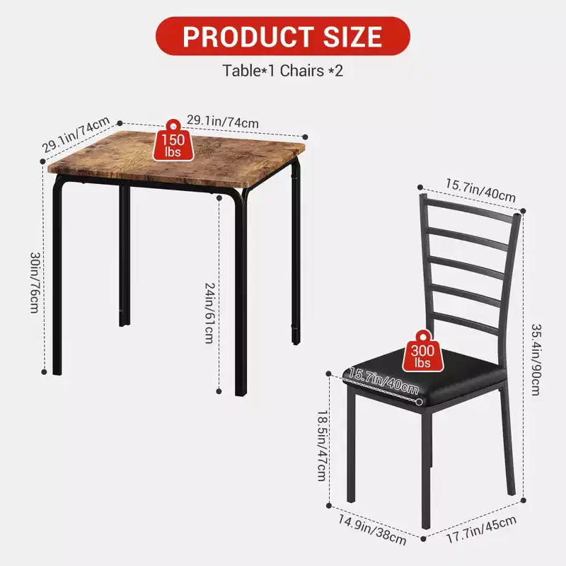 COZONY Ensemble table de salle à manger 3 pièces pour 2 avec chaises rembourrées, ensemble table et chaises de cuisine carrées pour petits espaces et coin petit-déjeuner