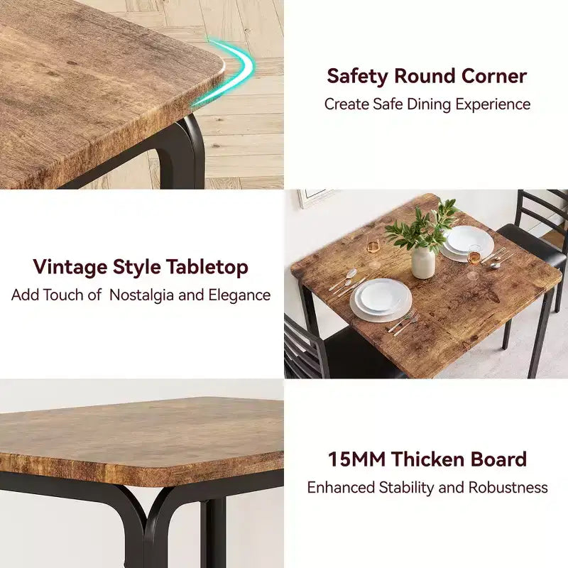 COZONY Ensemble table de salle à manger 3 pièces pour 2 avec chaises rembourrées, ensemble table et chaises de cuisine carrées pour petits espaces et coin petit-déjeuner