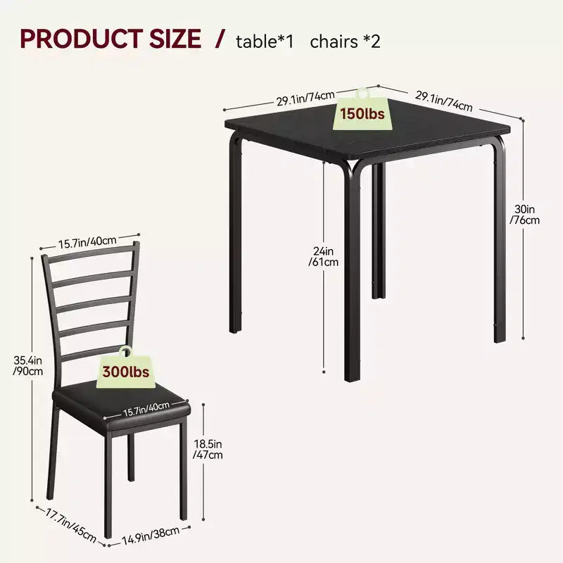 COZONY Ensemble table de salle à manger 3 pièces pour 2 avec chaises rembourrées, ensemble table et chaises de cuisine carrées pour petits espaces et coin petit-déjeuner