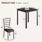 COZONY Ensemble table de salle à manger 3 pièces pour 2 avec chaises rembourrées, ensemble table et chaises de cuisine carrées pour petits espaces et coin petit-déjeuner