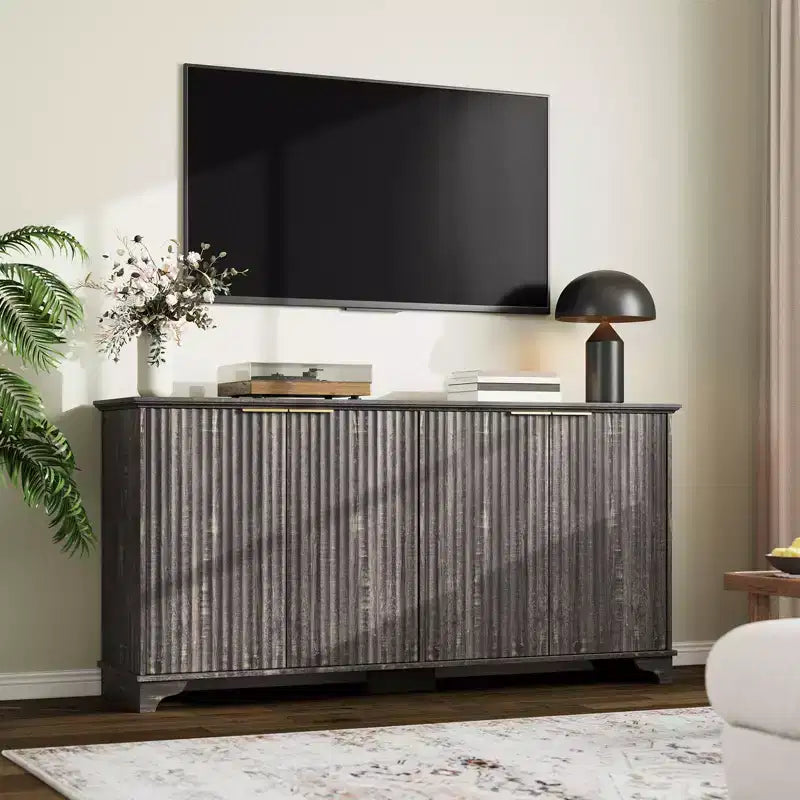 Fluted 4-Door Sideboard Buffet Cabinet with Storage | TV Stand & Coffee Bar with Adjustable Shelves & Load-Bearing Feet for Kitchen & Living Room