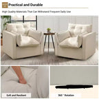 Oversized Swivel Accent Chair, Mid Century Comfy Accent Sofa, Modern Linen Fabric Barrel Armchair, Metal Base, No Assembly, for Living Room