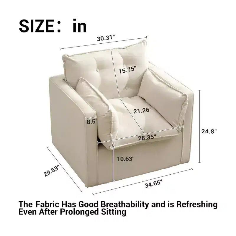 Oversized Swivel Accent Chair, Mid Century Comfy Accent Sofa, Modern Linen Fabric Barrel Armchair, Metal Base, No Assembly, for Living Room