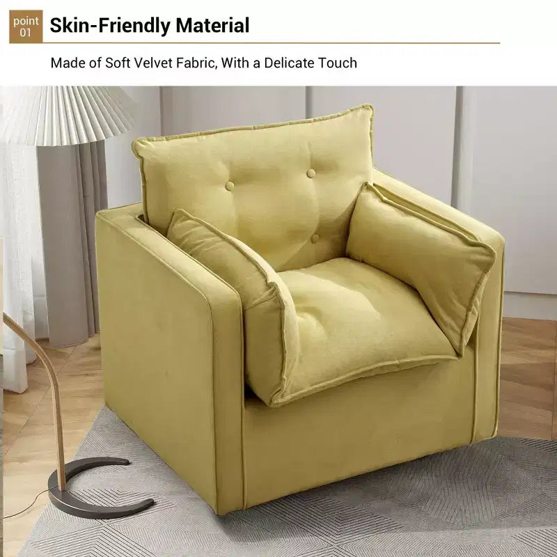 Oversized Swivel Accent Chair, Mid Century Comfy Accent Sofa, Modern Linen Fabric Barrel Armchair, Metal Base, No Assembly, for Living Room
