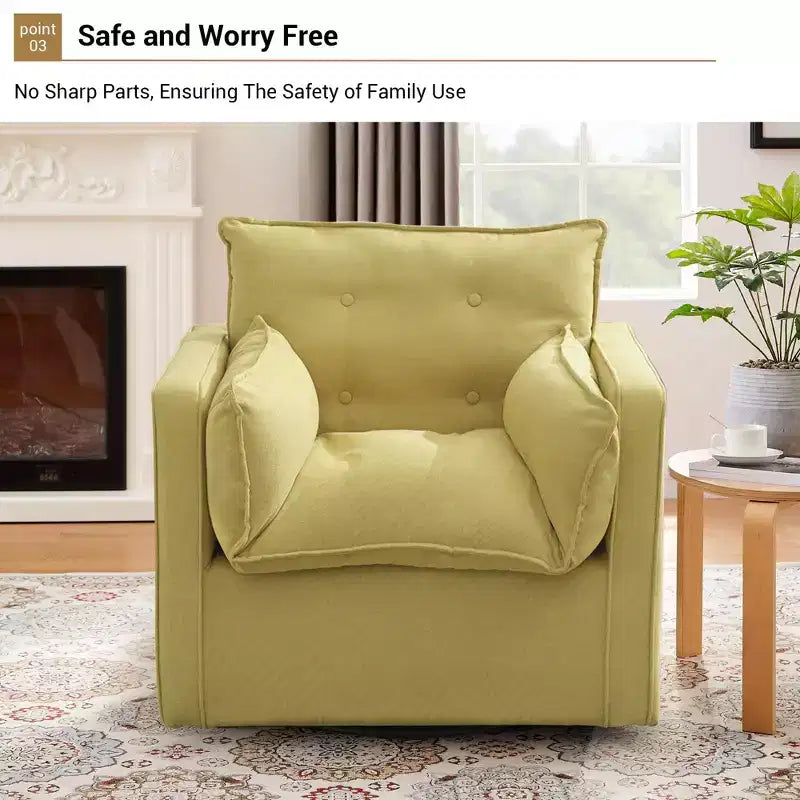 Oversized Swivel Accent Chair, Mid Century Comfy Accent Sofa, Modern Linen Fabric Barrel Armchair, Metal Base, No Assembly, for Living Room