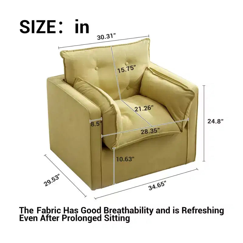 Oversized Swivel Accent Chair, Mid Century Comfy Accent Sofa, Modern Linen Fabric Barrel Armchair, Metal Base, No Assembly, for Living Room