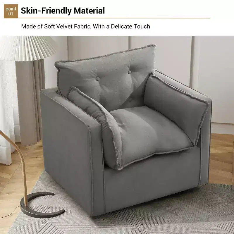 Oversized Swivel Accent Chair, Mid Century Comfy Accent Sofa, Modern Linen Fabric Barrel Armchair, Metal Base, No Assembly, for Living Room