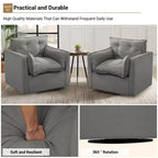 Oversized Swivel Accent Chair, Mid Century Comfy Accent Sofa, Modern Linen Fabric Barrel Armchair, Metal Base, No Assembly, for Living Room