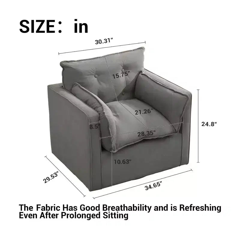Oversized Swivel Accent Chair, Mid Century Comfy Accent Sofa, Modern Linen Fabric Barrel Armchair, Metal Base, No Assembly, for Living Room
