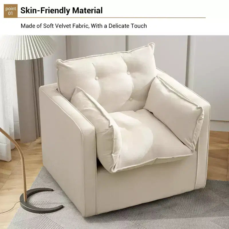 Oversized Swivel Accent Chair, Mid Century Comfy Accent Sofa, Modern Linen Fabric Barrel Armchair, Metal Base, No Assembly, for Living Room