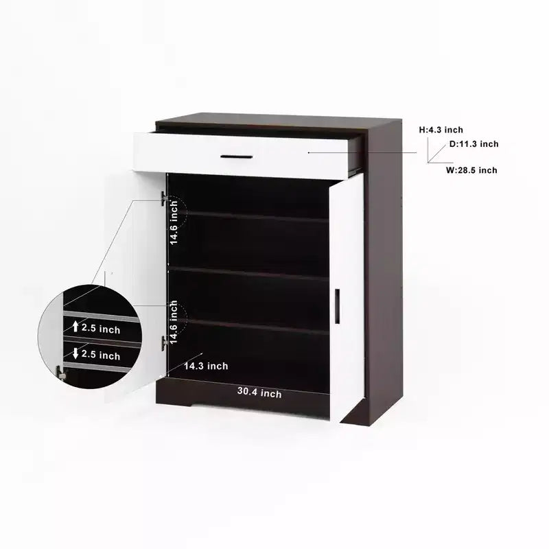 CLIHOME 4-Tier Shoe Rack Organizer, Freestanding Wooden Shoe Storage Cabinet with Adjustable Shelves