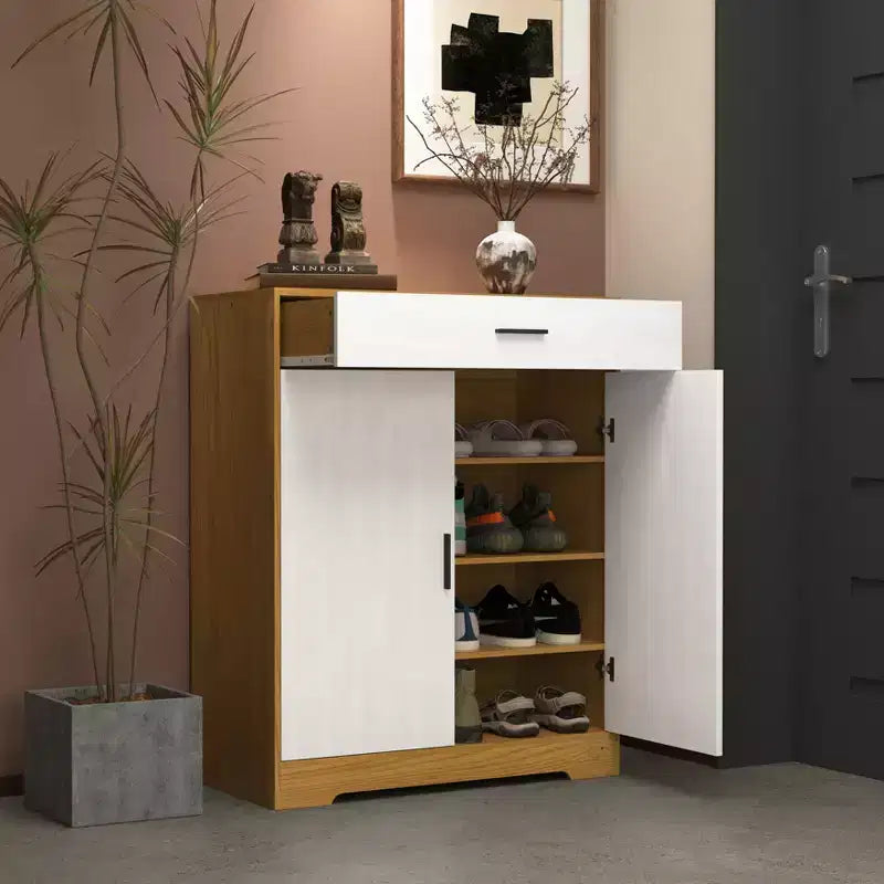 CLIHOME 4-Tier Shoe Rack Organizer, Freestanding Wooden Shoe Storage Cabinet with Adjustable Shelves