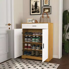 CLIHOME 4-Tier Shoe Rack Organizer, Freestanding Wooden Shoe Storage Cabinet with Adjustable Shelves