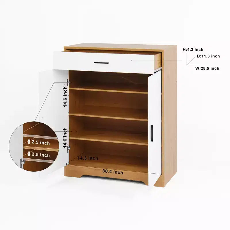 CLIHOME 4-Tier Shoe Rack Organizer, Freestanding Wooden Shoe Storage Cabinet with Adjustable Shelves