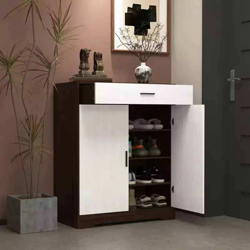 CLIHOME 4-Tier Shoe Rack Organizer, Freestanding Wooden Shoe Storage Cabinet with Adjustable Shelves