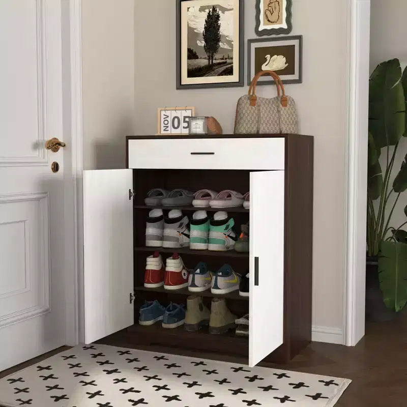 CLIHOME 4-Tier Shoe Rack Organizer, Freestanding Wooden Shoe Storage Cabinet with Adjustable Shelves