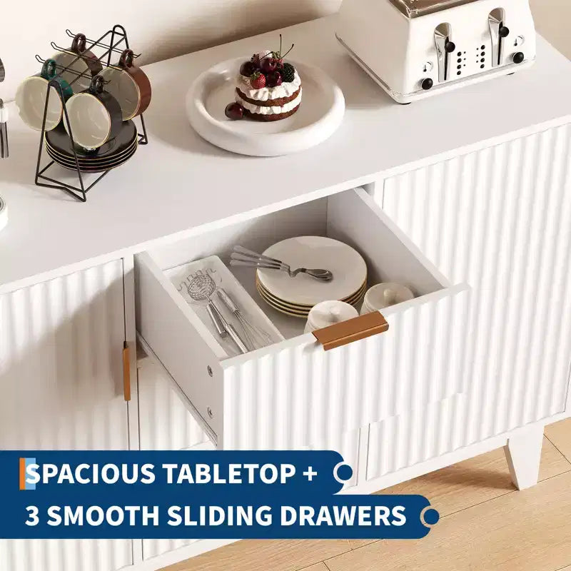 Buffet de rangement mi-siècle GustoWave avec 3 tiroirs, buffet cannelé avec rangement, grand buffet, meuble bar à café