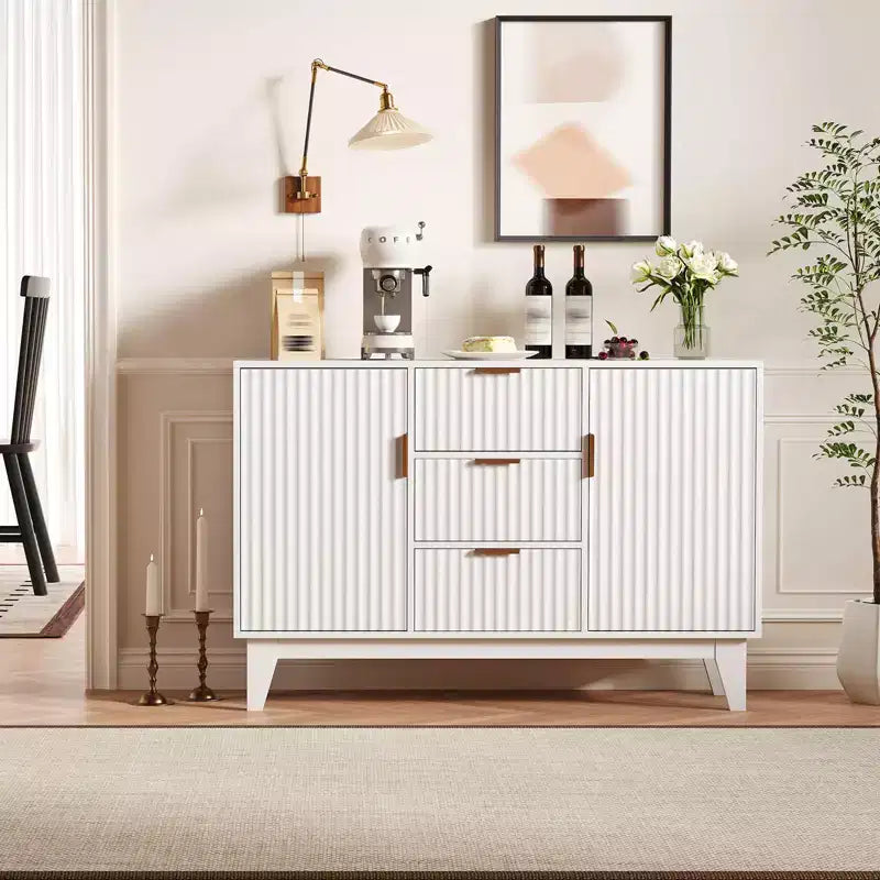 Buffet de rangement mi-siècle GustoWave avec 3 tiroirs, buffet cannelé avec rangement, grand buffet, meuble bar à café