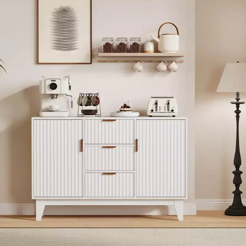 Buffet de rangement mi-siècle GustoWave avec 3 tiroirs, buffet cannelé avec rangement, grand buffet, meuble bar à café