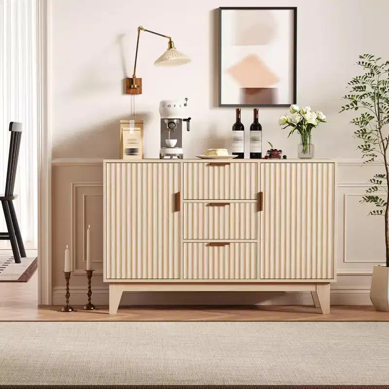 Buffet de rangement mi-siècle GustoWave avec 3 tiroirs, buffet cannelé avec rangement, grand buffet, meuble bar à café