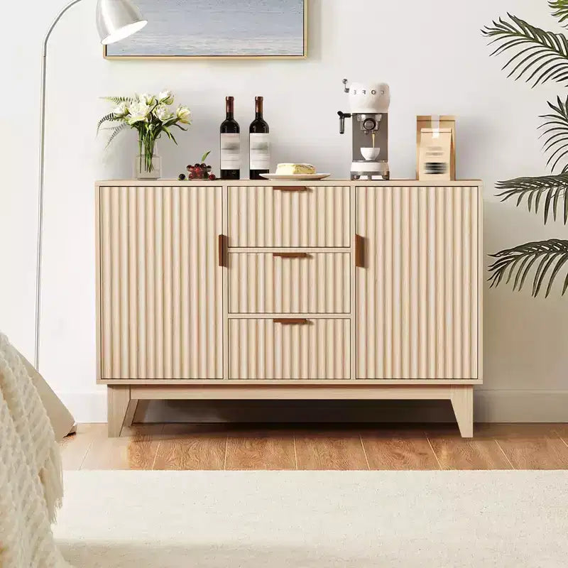 GustoWave Mid Century Storage Cabinet with 3 Drawers, Fluted Buffet Cabinet with Storage, Large Sideboard Cabinet, Coffee Bar Cabinet