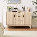 GustoWave Mid Century Storage Cabinet with 3 Drawers, Fluted Buffet Cabinet with Storage, Large Sideboard Cabinet, Coffee Bar Cabinet