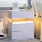 Tables de chevet à LED, commode à 3 tiroirs pour chambre à coucher, table d'appoint avec panneau en acrylique, tables de chevet à LED pour chambre à coucher, salon, meubles de chevet (blanc)