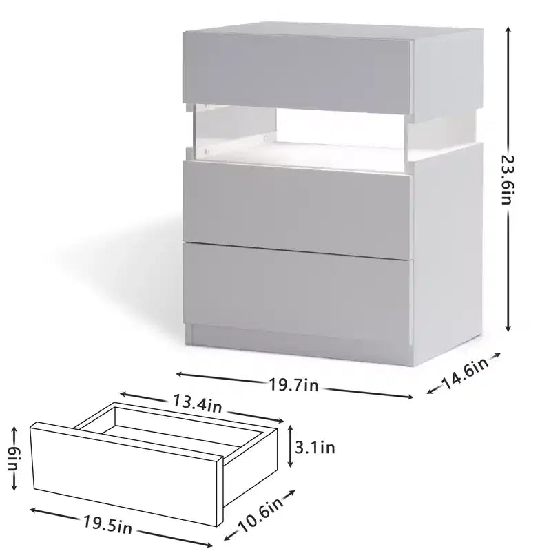 Tables de chevet à LED, commode à 3 tiroirs pour chambre à coucher, table d'appoint avec panneau en acrylique, tables de chevet à LED pour chambre à coucher, salon, meubles de chevet (blanc)