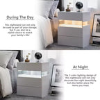 Tables de chevet à LED, commode à 3 tiroirs pour chambre à coucher, table d'appoint avec panneau en acrylique, tables de chevet à LED pour chambre à coucher, salon, meubles de chevet (blanc)
