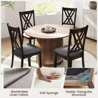 Costway Lot de 4 chaises de cuisine sans accoudoirs en tissu de lin, rembourrées, avec cadre en bois d'hévéa, gris/naturel