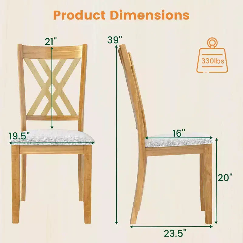 Costway Lot de 4 chaises de cuisine sans accoudoirs en tissu de lin, rembourrées, avec cadre en bois d'hévéa, gris/naturel