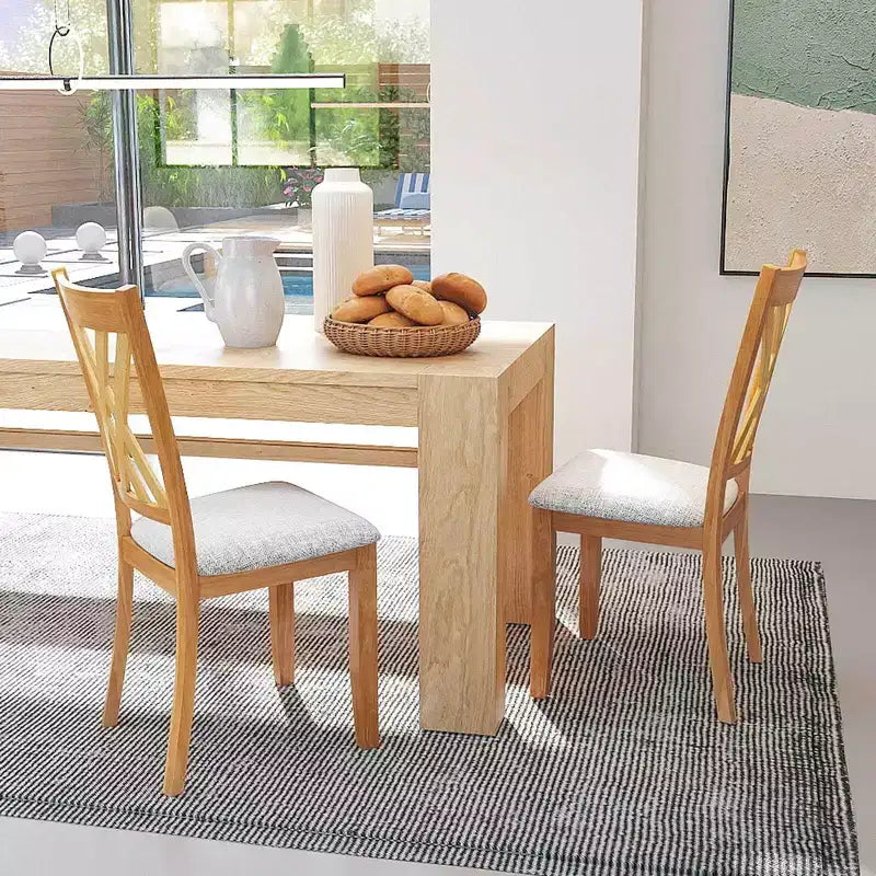 Costway Lot de 4 chaises de cuisine sans accoudoirs en tissu de lin, rembourrées, avec cadre en bois d'hévéa, gris/naturel