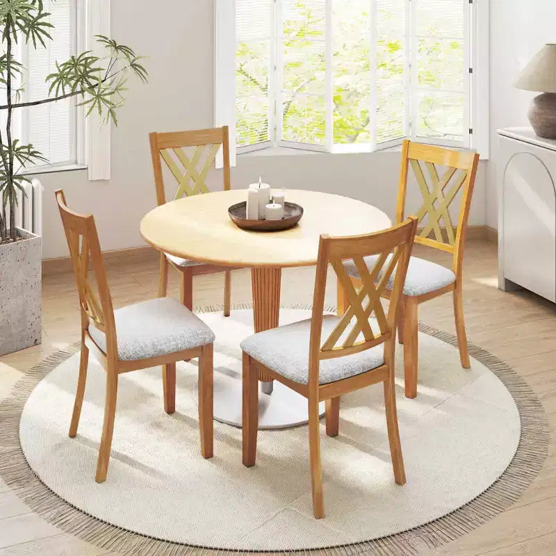 Costway Lot de 4 chaises de cuisine sans accoudoirs en tissu de lin, rembourrées, avec cadre en bois d'hévéa, gris/naturel