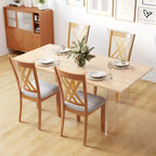 Costway Lot de 4 chaises de cuisine sans accoudoirs en tissu de lin, rembourrées, avec cadre en bois d'hévéa, gris/naturel