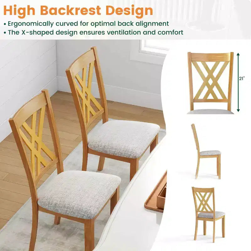 Costway Lot de 4 chaises de cuisine sans accoudoirs en tissu de lin, rembourrées, avec cadre en bois d'hévéa, gris/naturel