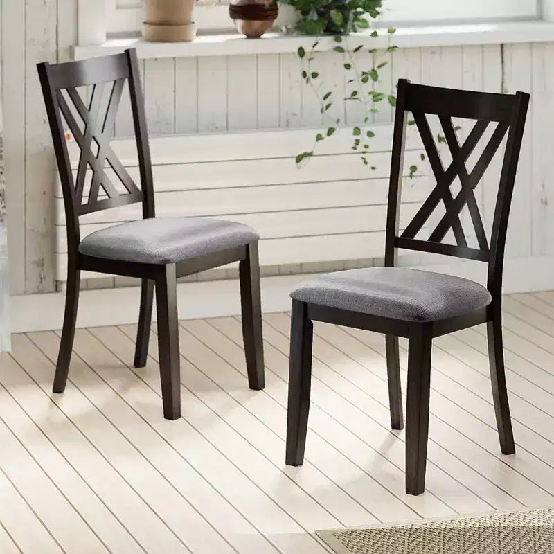 Costway Lot de 4 chaises de cuisine sans accoudoirs en tissu de lin, rembourrées, avec cadre en bois d'hévéa, gris/naturel