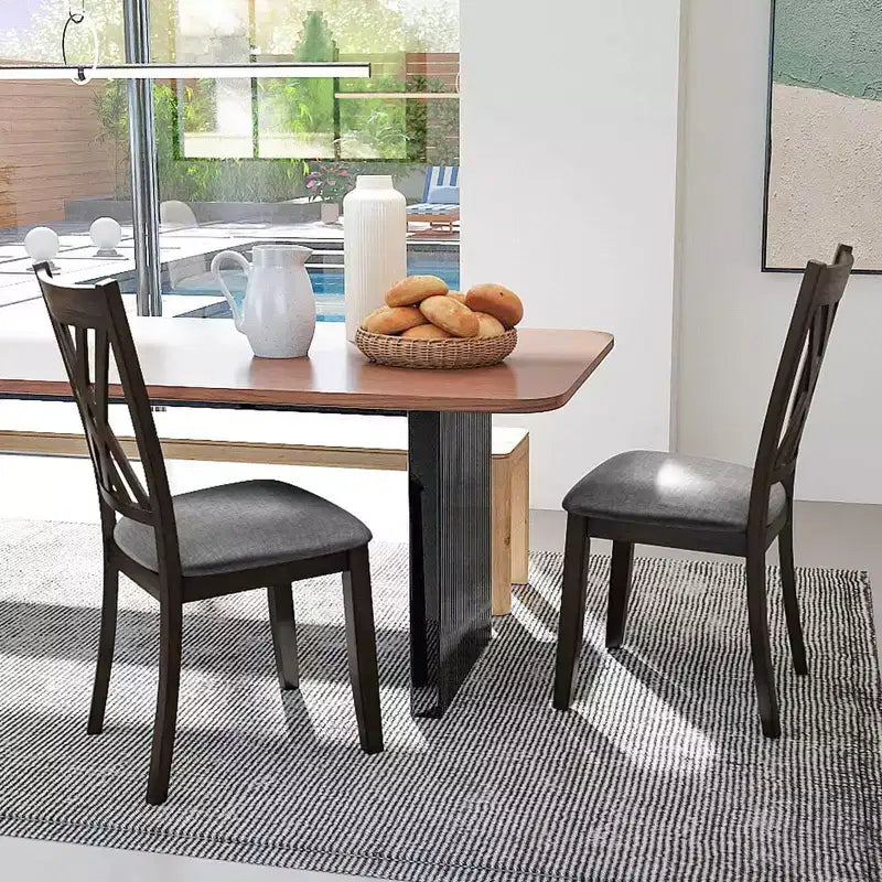 Costway Lot de 4 chaises de cuisine sans accoudoirs en tissu de lin, rembourrées, avec cadre en bois d'hévéa, gris/naturel