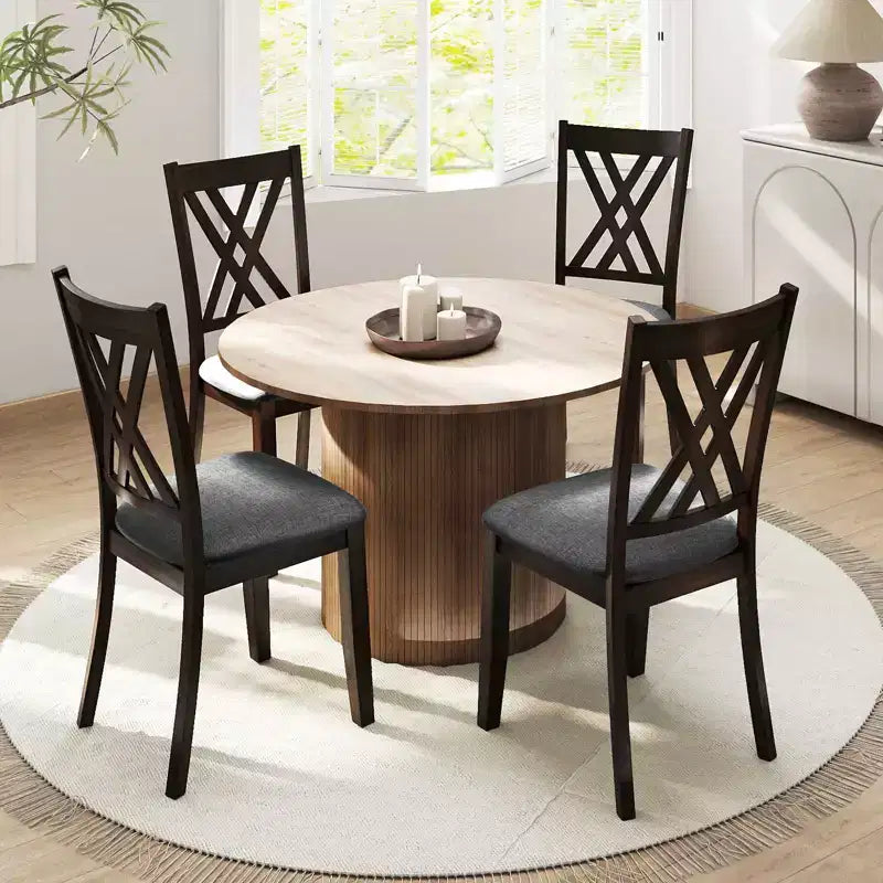 Costway Lot de 4 chaises de cuisine sans accoudoirs en tissu de lin, rembourrées, avec cadre en bois d'hévéa, gris/naturel